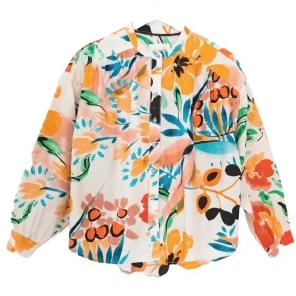 ANTHROPOLGIE Crisanta‎ Floral Poplin Button Down Blouse Top XS EUC - Picture 4 of 11